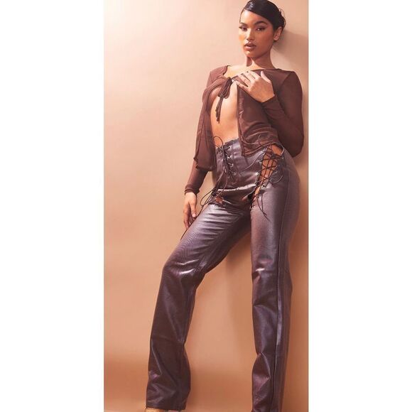 PrettyLittleThing Pants - Pretty little things Black thigh lace up straight leg jeans